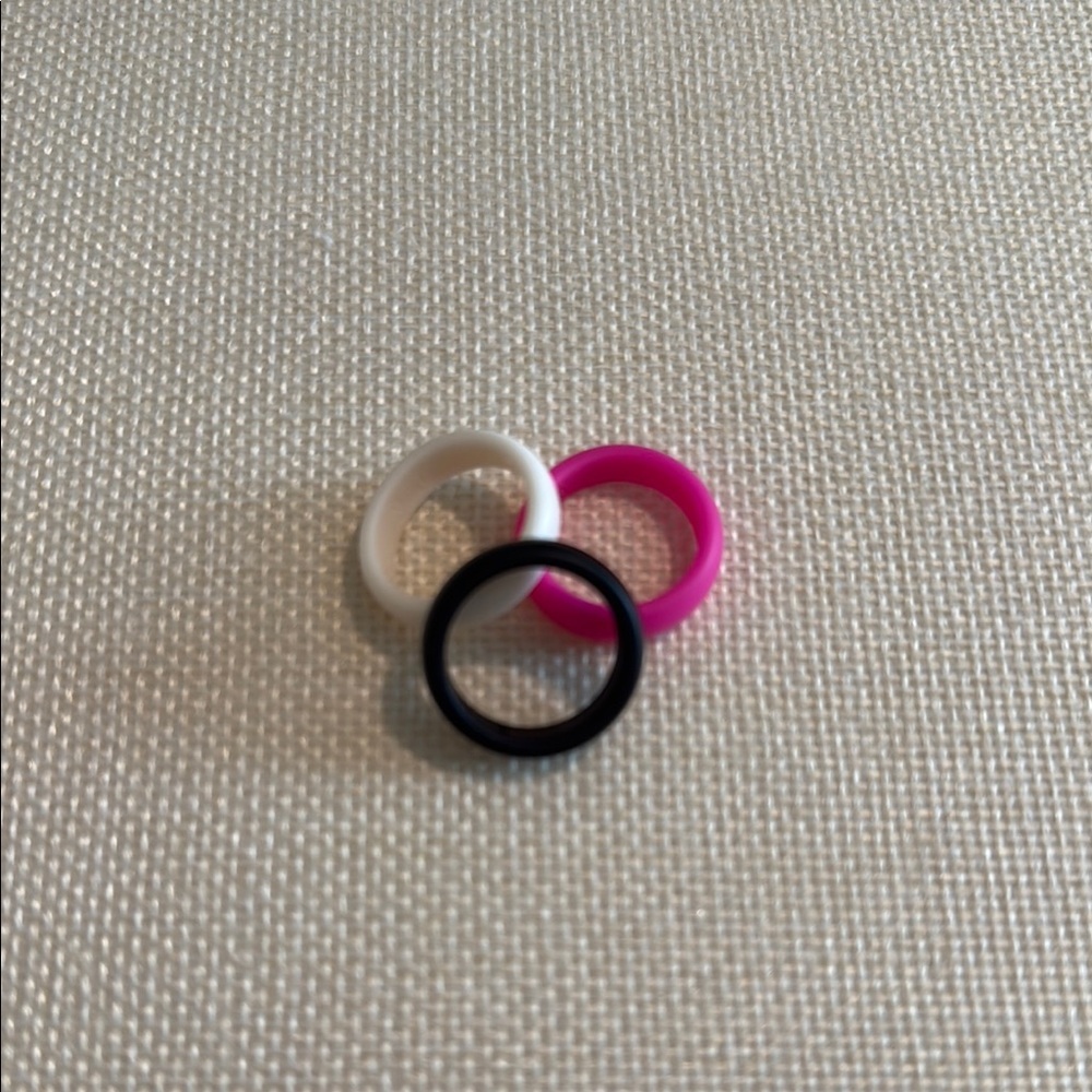 Shane Co Set of Three Silicone Rings - Black, Pink, White with Ring Box